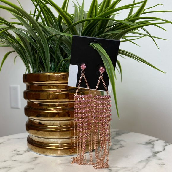 ‼️ Pink Rose Gold Rhinestone Earrings Necklace - Picture 6 of 8